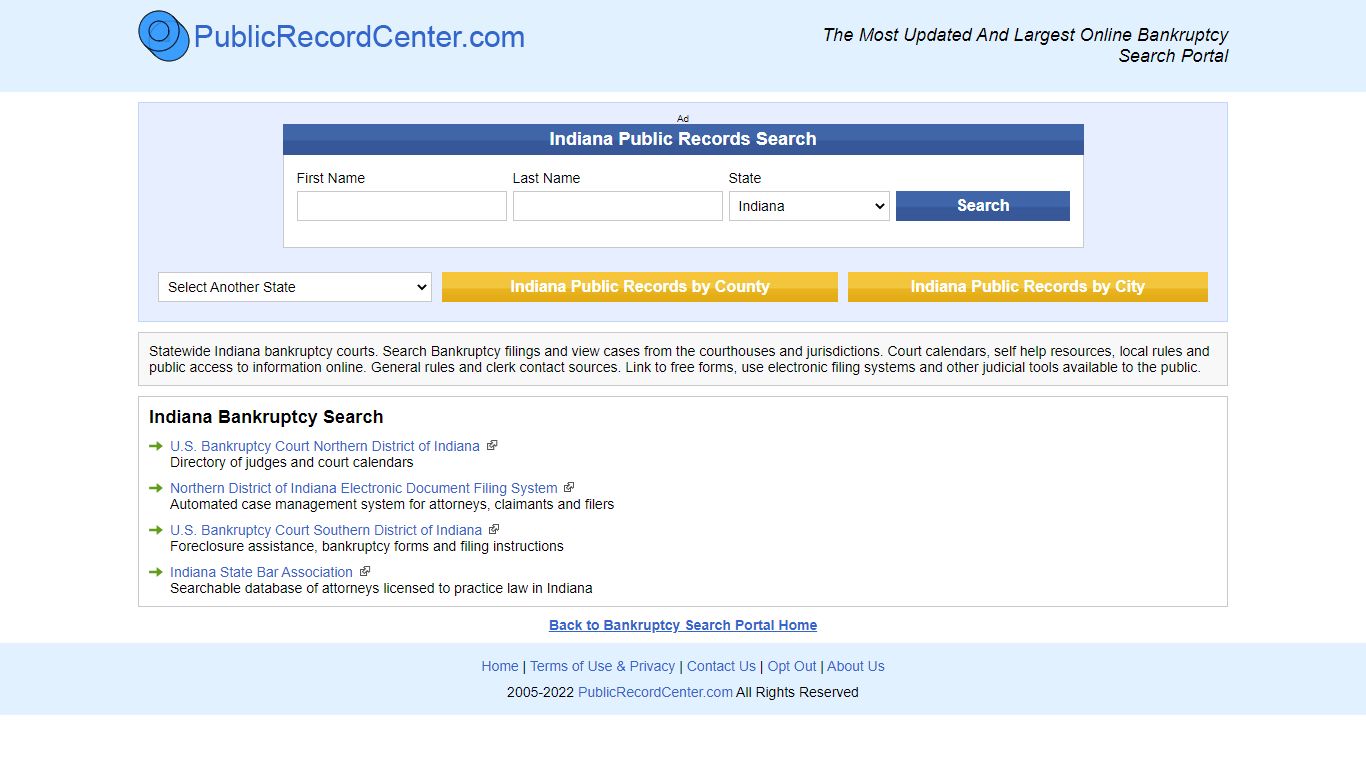 Free Indiana Bankruptcy Records Directory